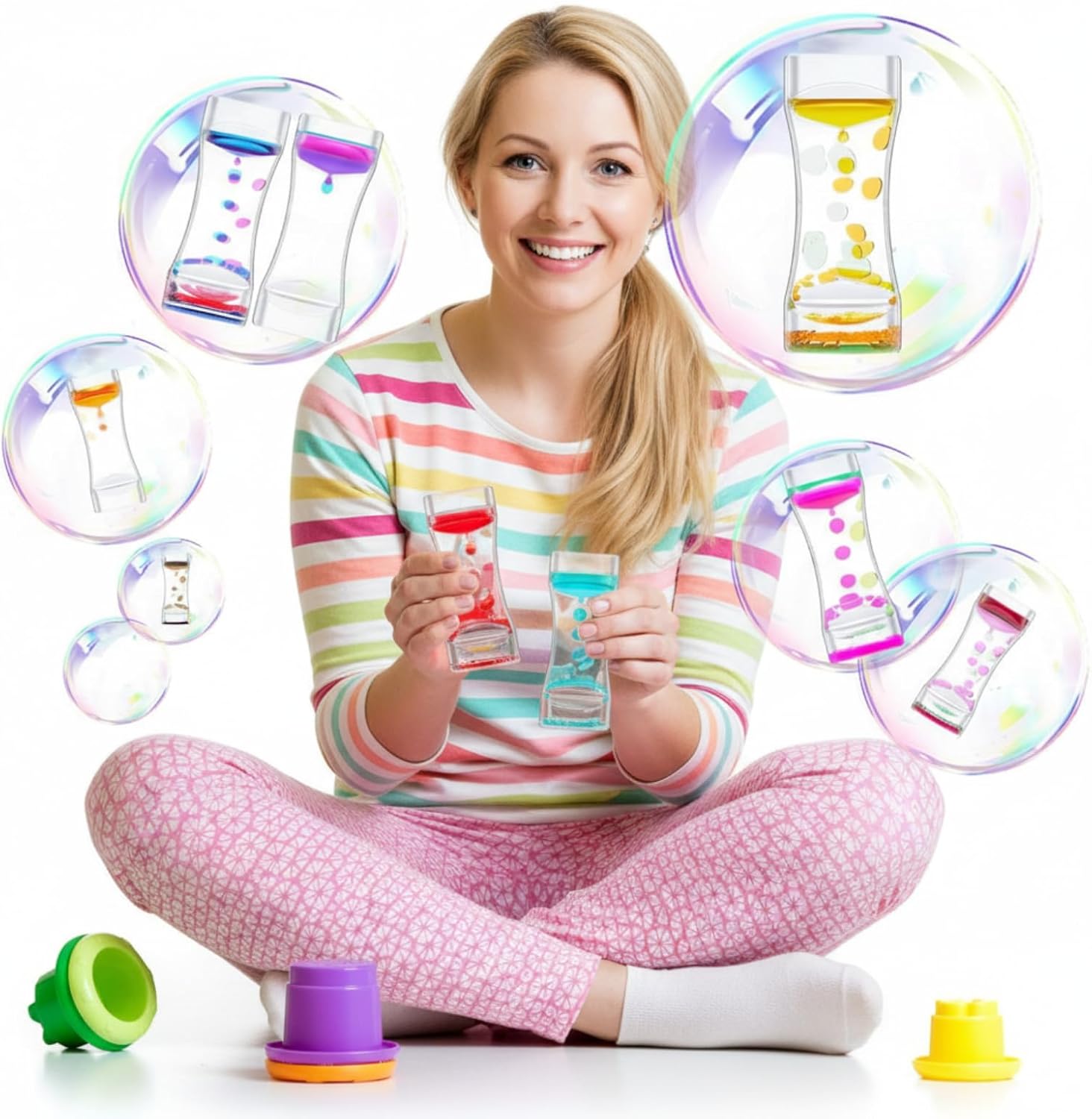 36 Pcs Liquid Motion Bubbler Timer Sensory Fidget Colorful Hourglass Desktop Calming Tool for Autism, Stress Relief, Stocking Stuffers - Image 5