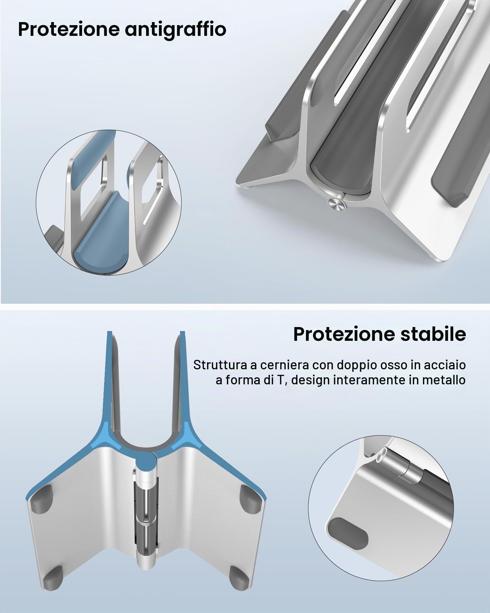 SODI Supporto per laptop verticale in alluminio, per MacBook Air, MacBook Pro, iPad, iPhone, con bloccaggio a gravità, regolazione automatica, design minimalista e ergonomico