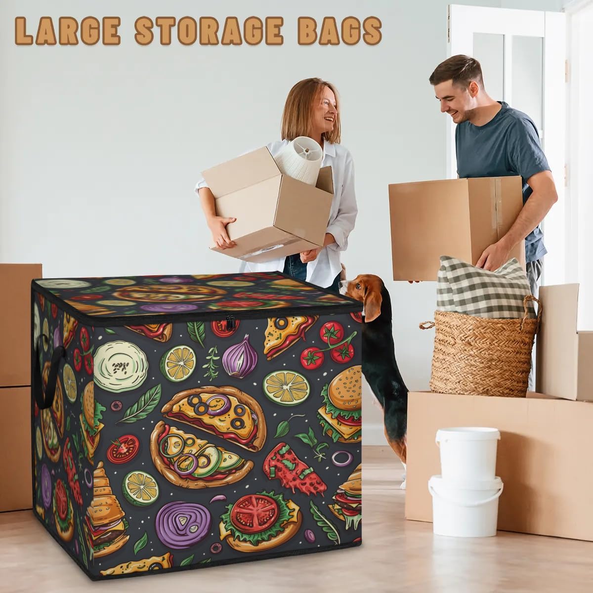 Honeybaby 214L Extra Large Comforter Storage Bag Food Pizza Storage Totes with Lids Waterproof Closet Organizer Folding Blanket Storage Bags for Clothes Bedding Pillows