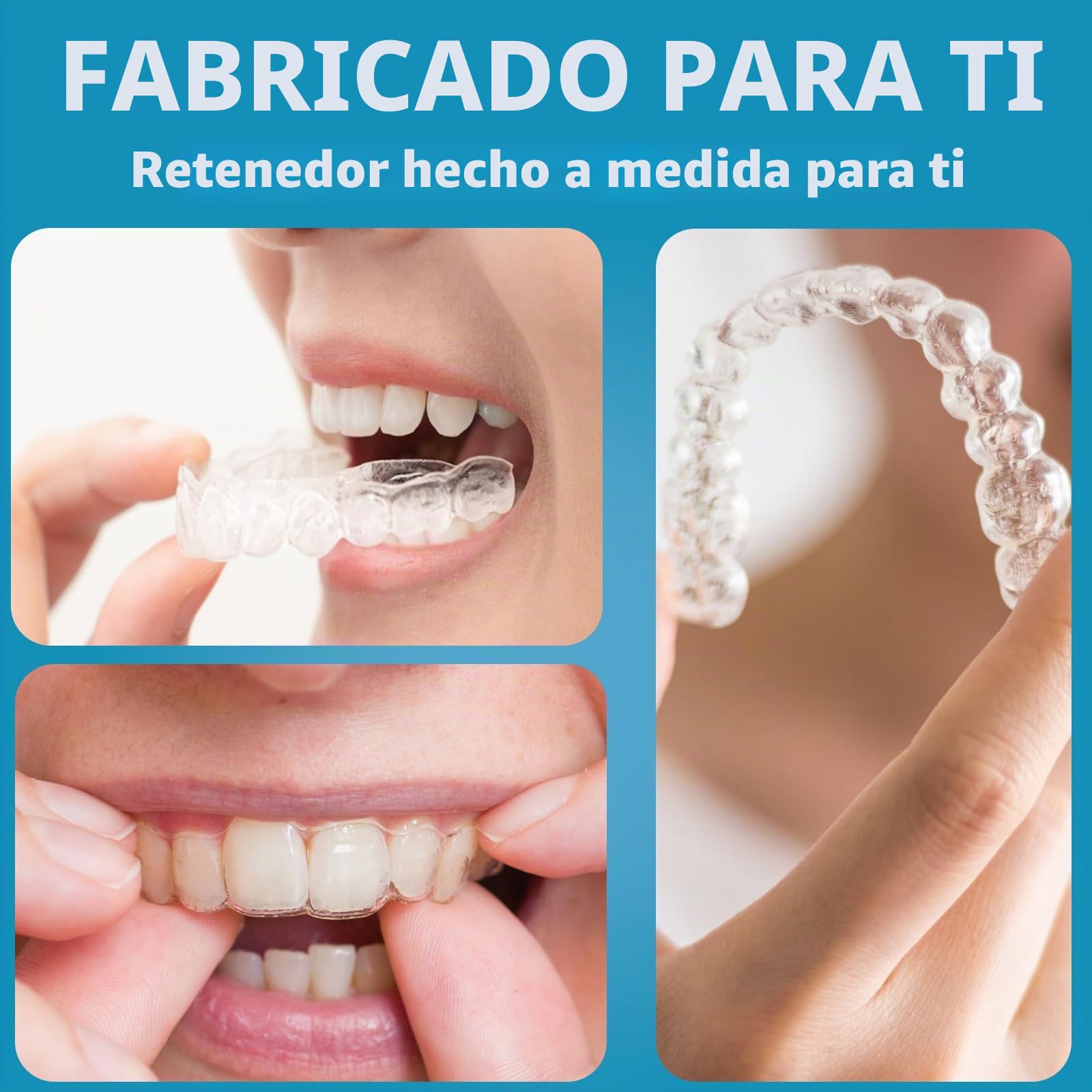 Retenedor dental transparente a medida para dientes superiores e inferiores