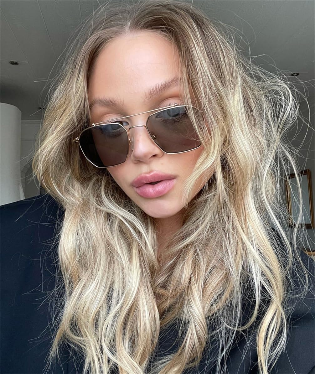 ADE WU Retro Aviator Sunglasses for Women,Trendy Lightweight Square Metal Frame Uv400 Protection Sun Glasses - Image 3