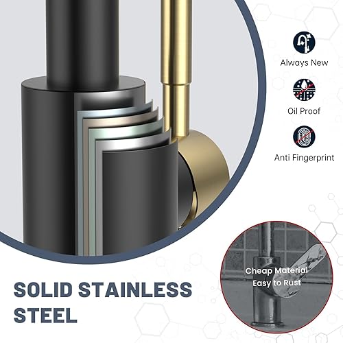 Vista 97 de APPASO Grifo de cocina cuadrado con filtro, grifos de fregadero de 3 vías negro mate con rociador extraíble, 2 modos, arco alto, moderno, 2 asas