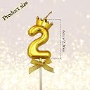 FI - FLICK IN 1 Pc 2 Number Candle for Birthday Cake Metallic Gold Number Candle with Crown on Top for Anniversary Cake Topper 2nd Birthday Cake Decoration (Pack of 1, Gold). gallery image