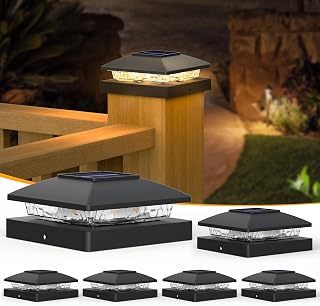 APONUO Solar Post Cap Lights for 4x4 Posts - IP64 Waterproof, 3000K LED, No-Wire Fence Lights & Deck Lights for Patio Garden Yard Patio, Black-Warm White, 6 Pack