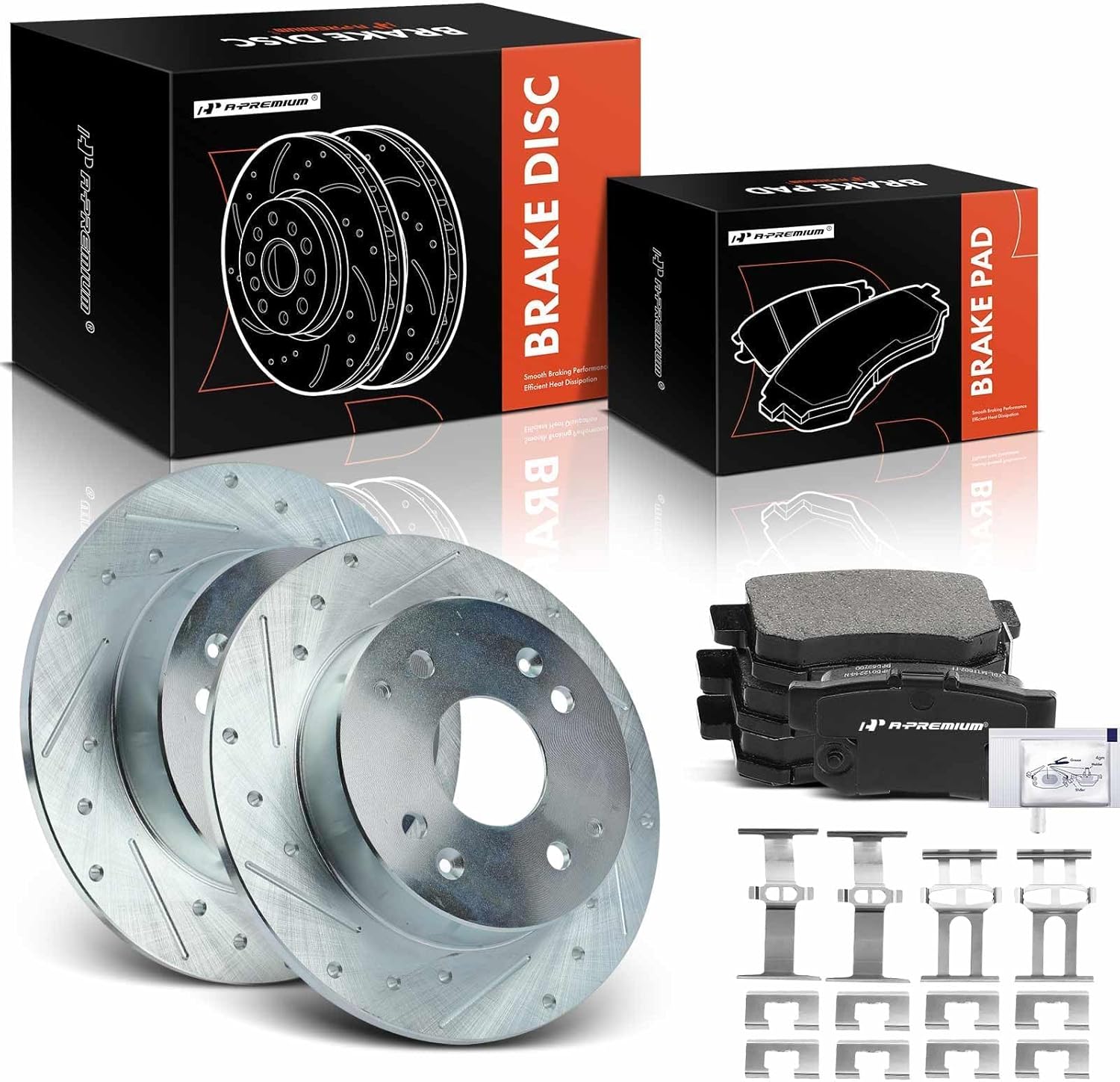 A-Premium 10.20 in (259.2mm) Rear Drilled and Slotted Disc Brake Rotors + Ceramic Pads Kit Compatible with Select Honda & Acura Models - Accord 1991-1997, CL 1997, 6-PC Set