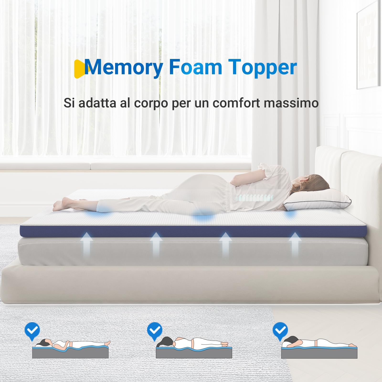 Avenco Queen - Topper per materasso in memory foam, 5 cm, in gel rinfrescante, con copertura traspirante e lavabile, schiuma CertiPUR-US per alleviare la pressione, marrone