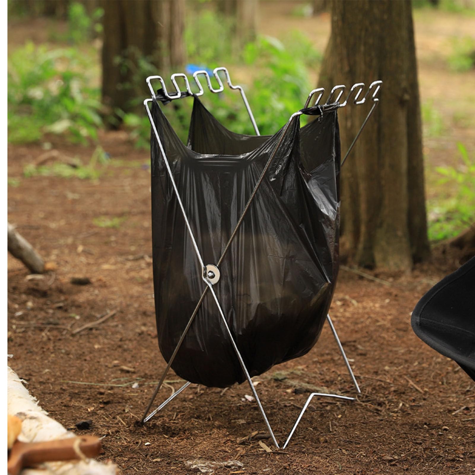 Support de Sac Poubelle en Acier Inoxydable, Support de Poubelle Pliable, Support de Sac Poubelle, Support de Poubelle Pliable pour Camping en Plein air, Barbecue (Argent)