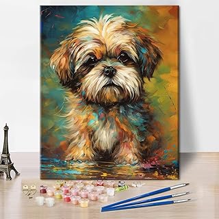 Rebotipy Paint by Numbers Dog Canvas Paint by Number for Adults Shih Tzu Dog Paint by Number Kids Paint by Number Kits on Canvas Paint by Numbers for Beginner Home Decoration 16x20 in