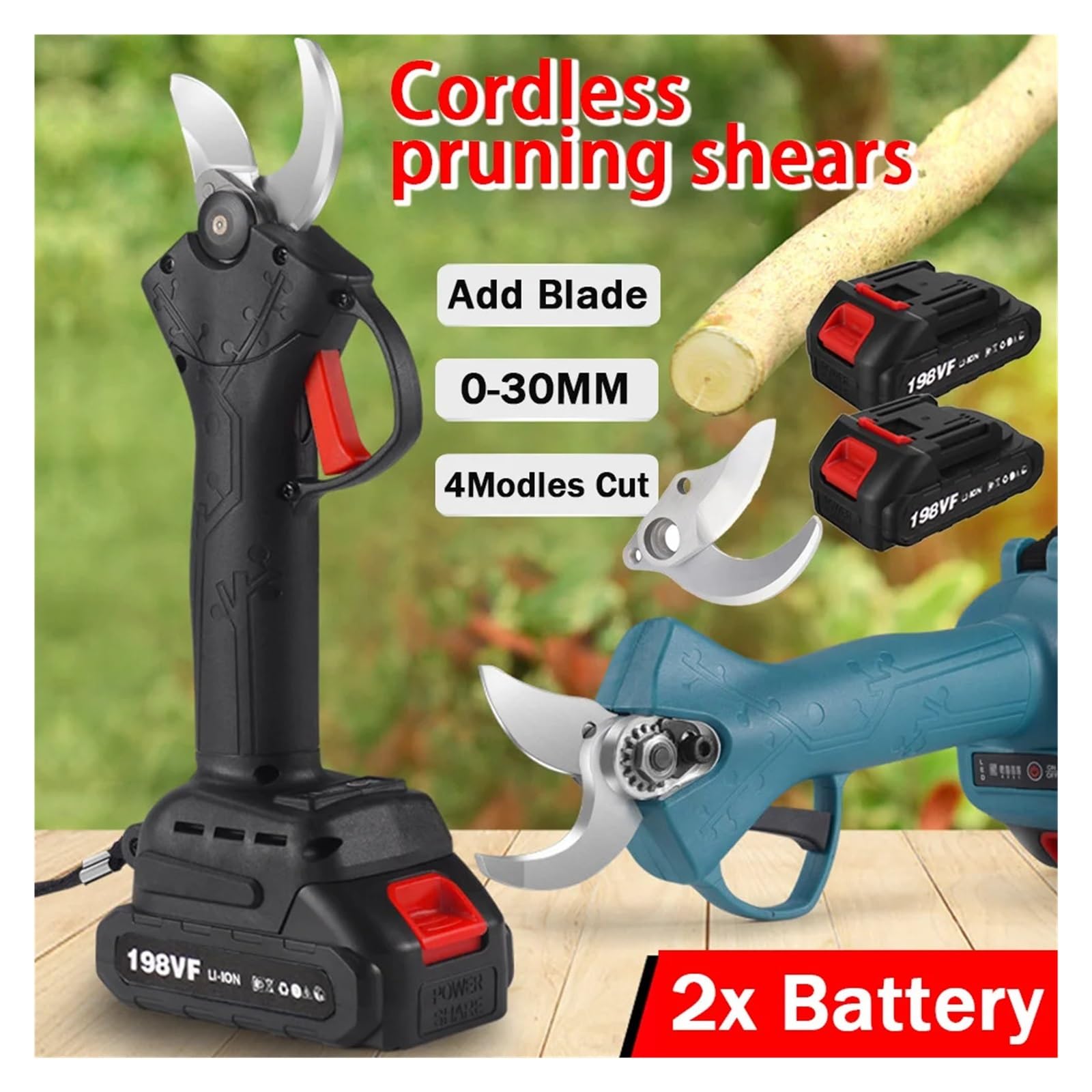 Podadora eléctrica de 4 engranajes, tijeras podar sin escobillas, podadora inalámbrica alimentada por litio, poda bonsái árboles frutales con 2 baterías,Serie profesional(2x Battery-01)