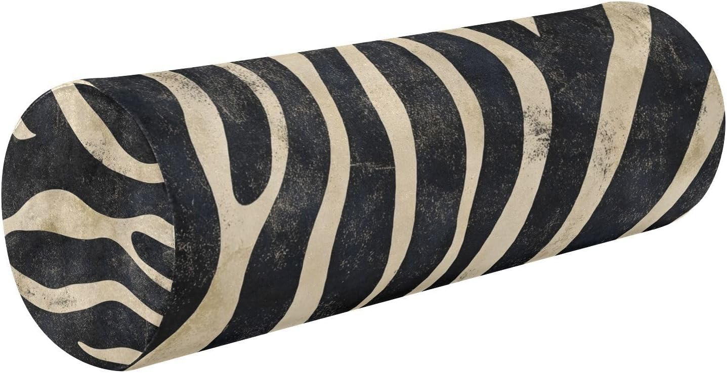 Zebra Print Neck Roll Pillow, Lumbar Memory Foam Pillow, Cylinder Bolster Pillow with Removable Washable Cover for Sleeping (17x5.5 in)