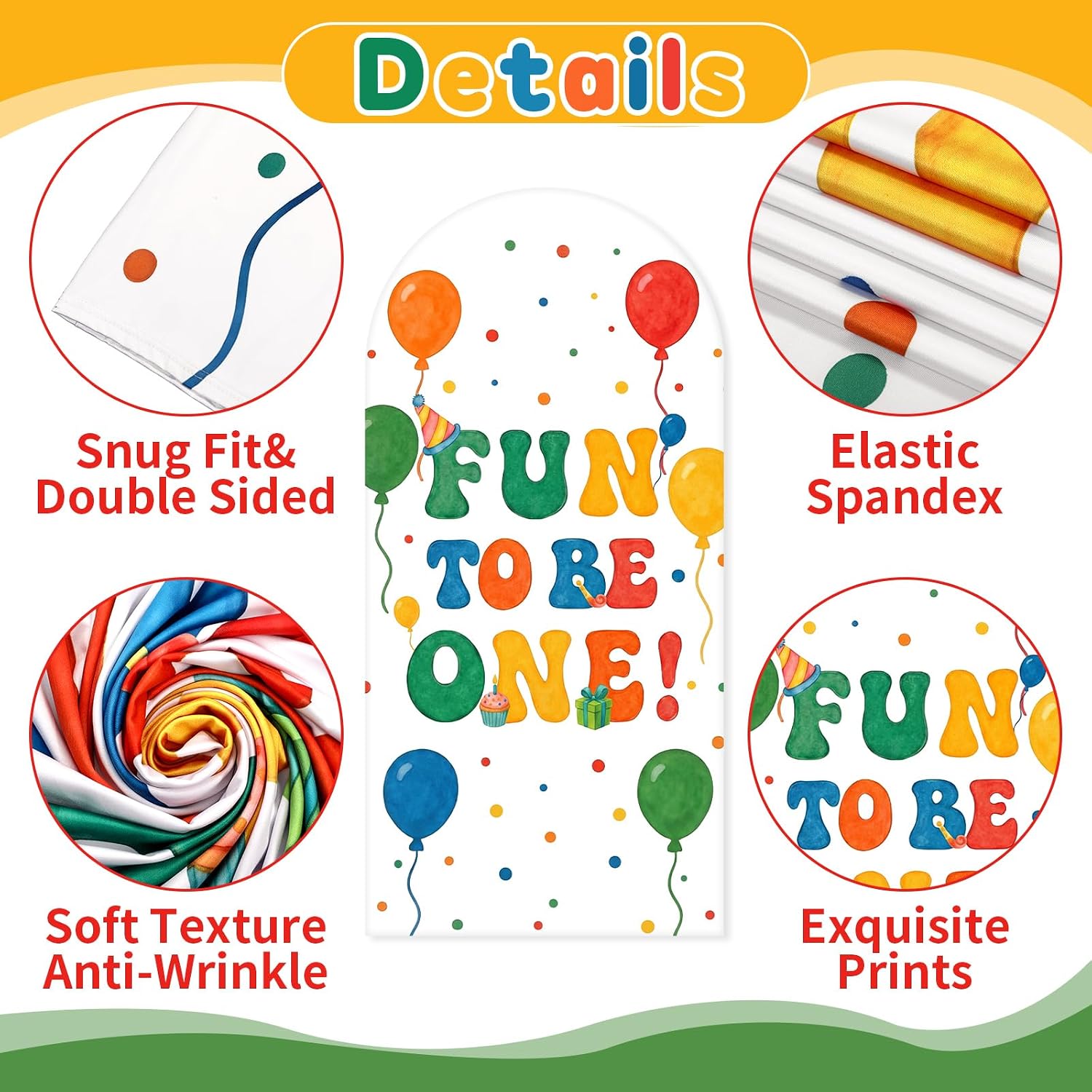 Breling Fun to Be One Birthday Decoration 6.6 ft Arch Cover Backdrop image 3
