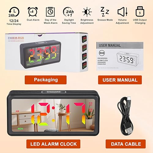 Miniatura 9 de Reloj despertador digital LED con modos de luz RGB, pantalla de ajuste manual de DST pantalla de día de semana, reloj electrónico de fácil lectura