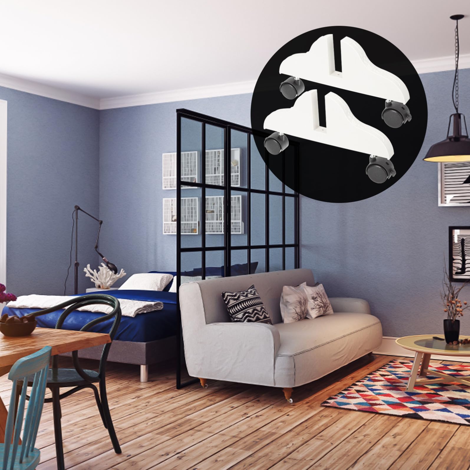 ABOOFAN Base Divisoria per Schermo 2 Pezzi, Piedini Resistenti all’Usura in Poliestere Bianco Ruote, Supporto per Divisori Interni Casa e Ufficio, Accessorio Pratico per Suddivisione
