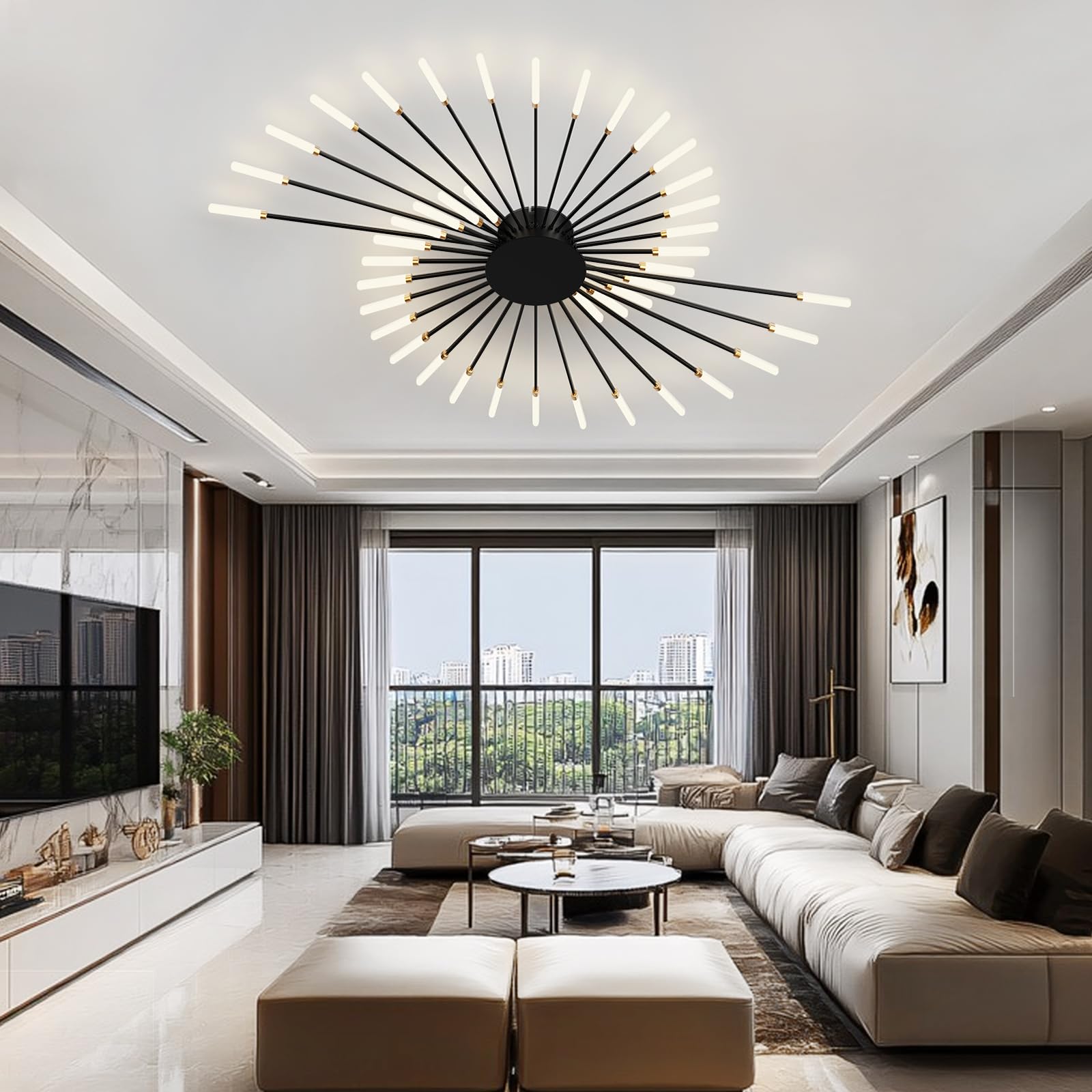 RRBEST Plafoniera LED Soffitto, Plafoniera Lampada Da Salotto Moderna, Acrilico Lampadario LED Soffitto per Soggiorno Camera Da Letto Cucina Ufficio, Luce Neutra (42 teste, nero)