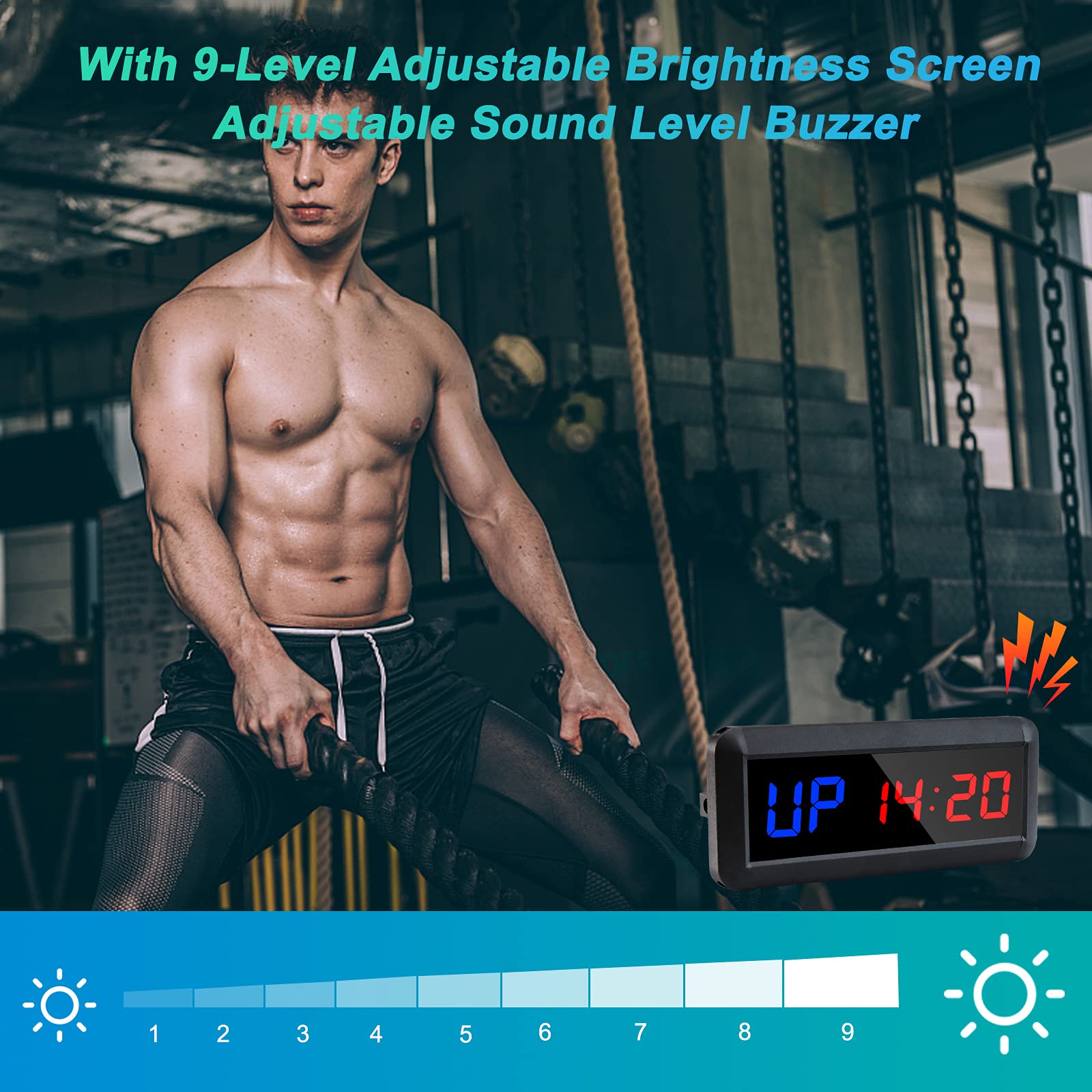 LED Minuterie d'intervalle, Compte à rebours Horloge,Chronomètre, Minuterie de Gymnastique avec télécommande, Minuterie d'entraînement pour la Remise en Forme au Garage à Domicile(Bleu/Rouge)