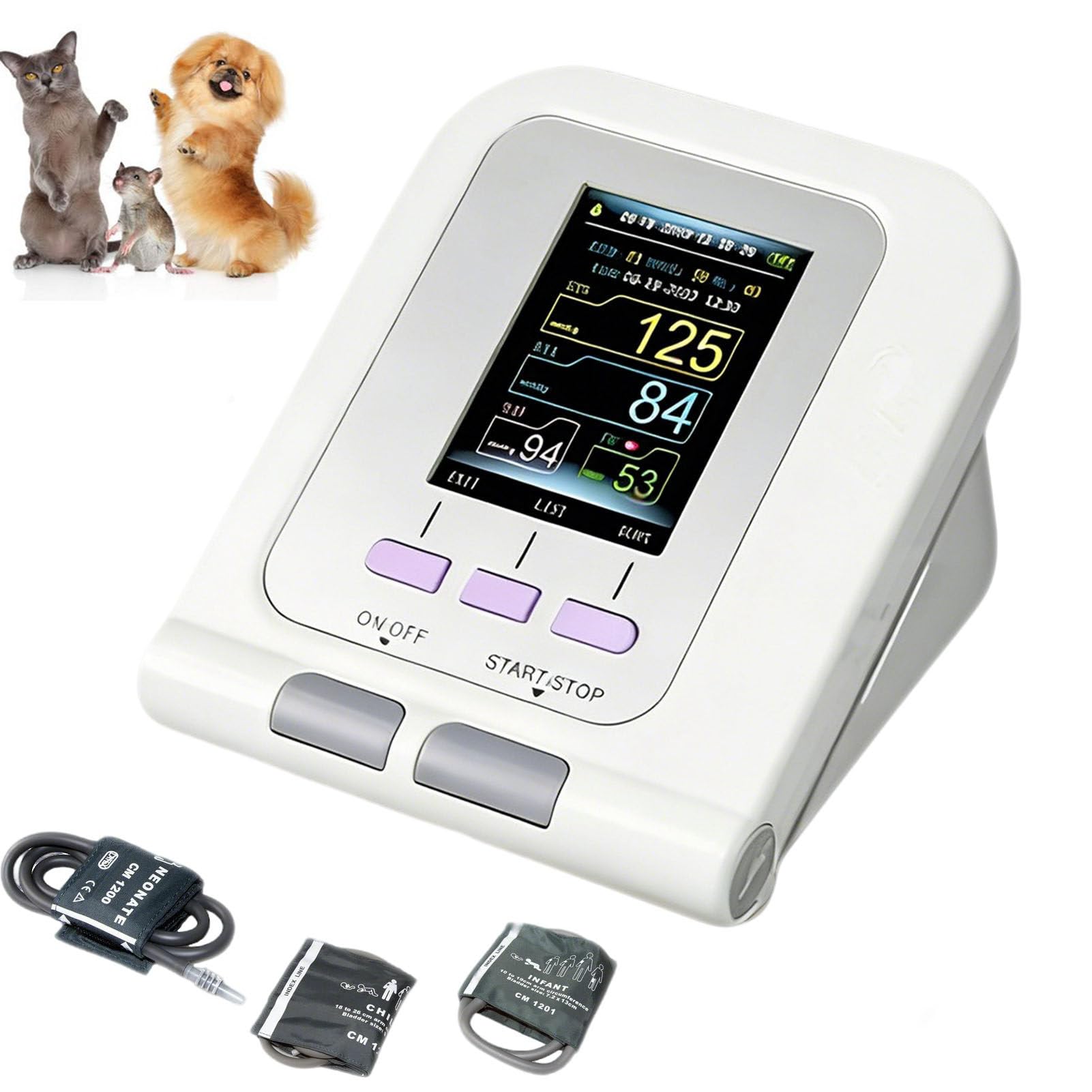 Esfigmomanómetro Electrónico Veterinario, Esfigmomanómetro Veterinario, Equipo Veterinario, Esfigmomanómetro Digital Veterinario 3 Modo 3 Manguitos para Perros, Gatos Y Mascotas