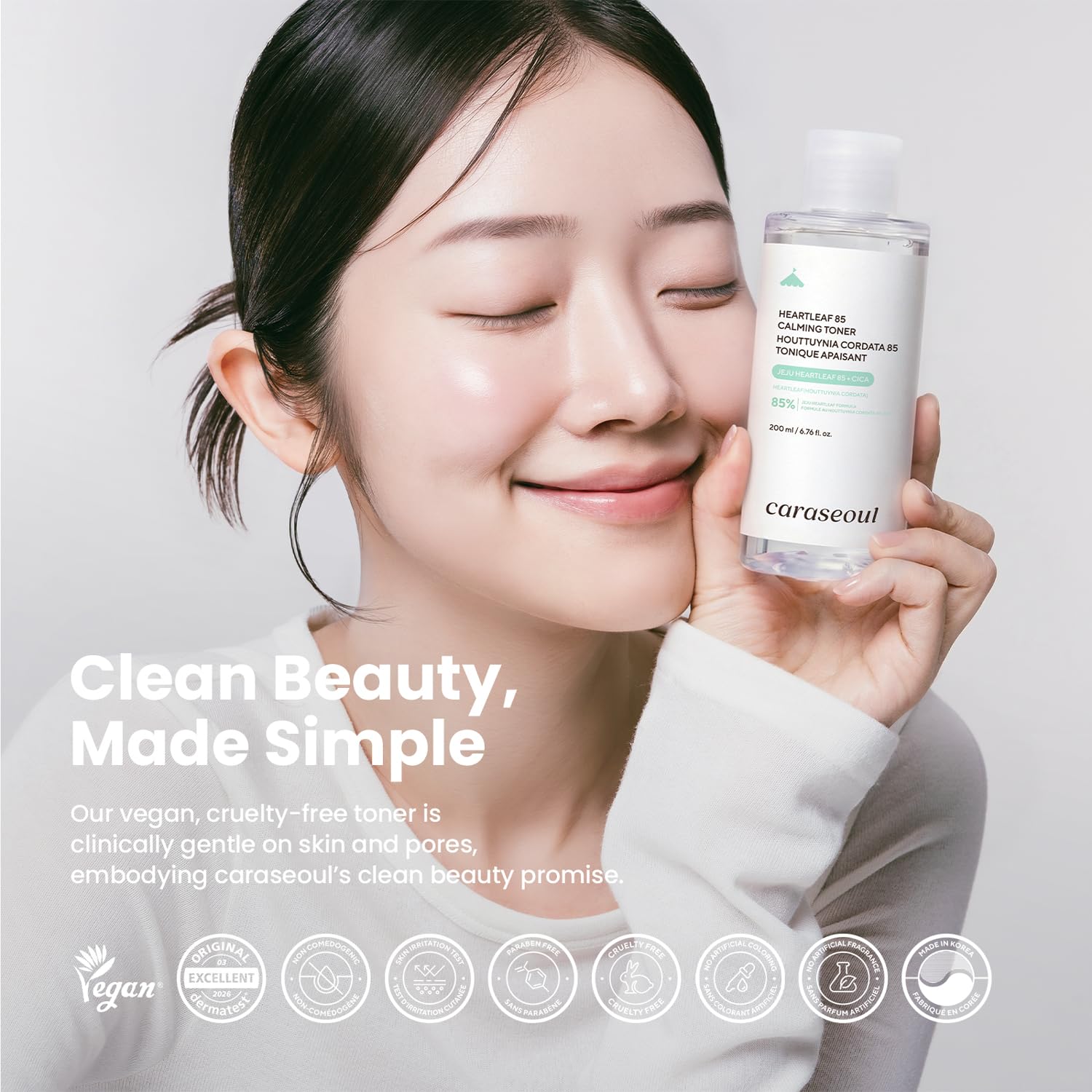 caraseoul Heartleaf 85 Tonik Kojący do Twarzy | 85% Ekstraktu z Heartleaf, Nawilżający Koreański Tonik, Ekstrakt Jeju Houttuynia Cordata, dla Skóry Wrażliwej