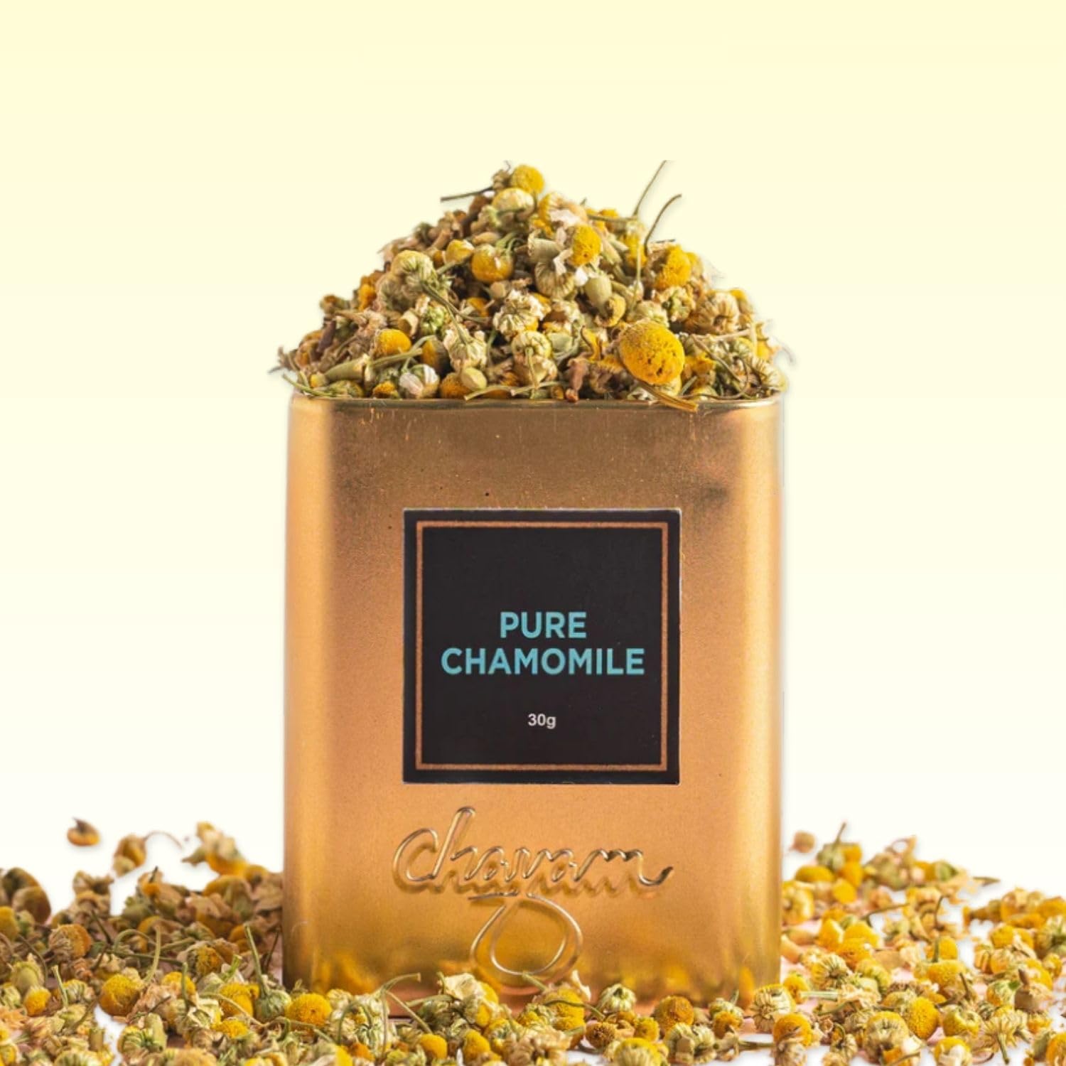 CHAYAM Chamomile Tea - 30g Loose Leaf | Pure Whole Chamomile Flowers | Calming Bedtime Herbal Tea | Good Sleep & Stress Relief | Caffeine-Free | Premium Tin Caddy | Herbal Infusion