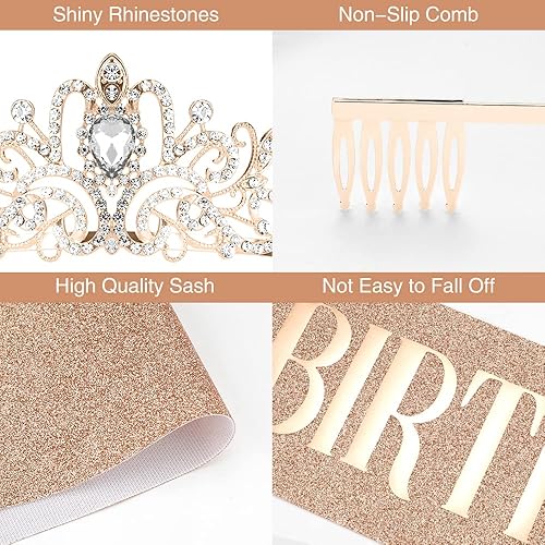 Miniatura 7 de Birthday Sash for Women, Birthday Crown, Birthday Tiara, Birthday Queen Sash and Tiara for Women, Birthday Headband for Girls, Princess Crown, Happy