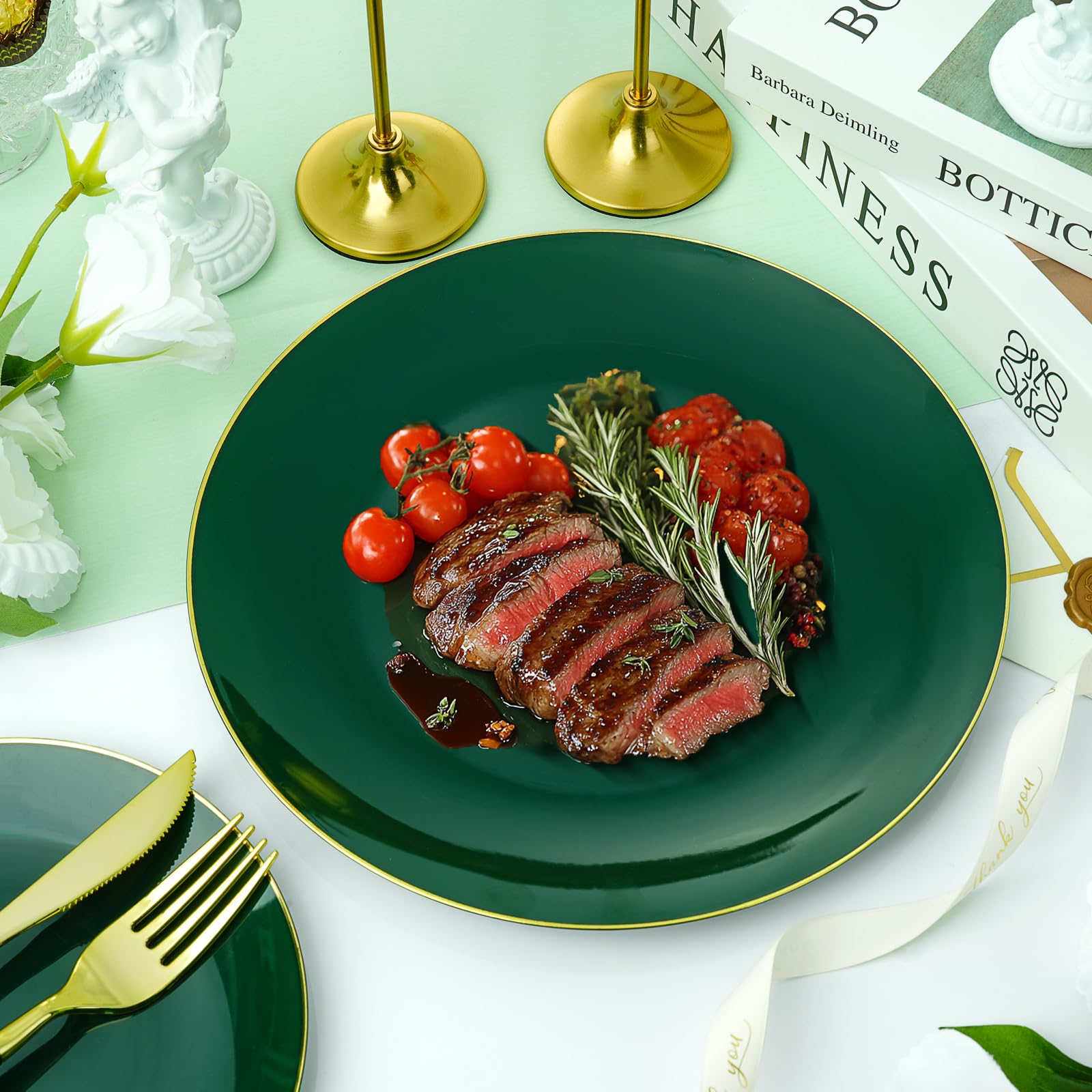 Green Gold Disposable Plates - 350 Piece Set -5