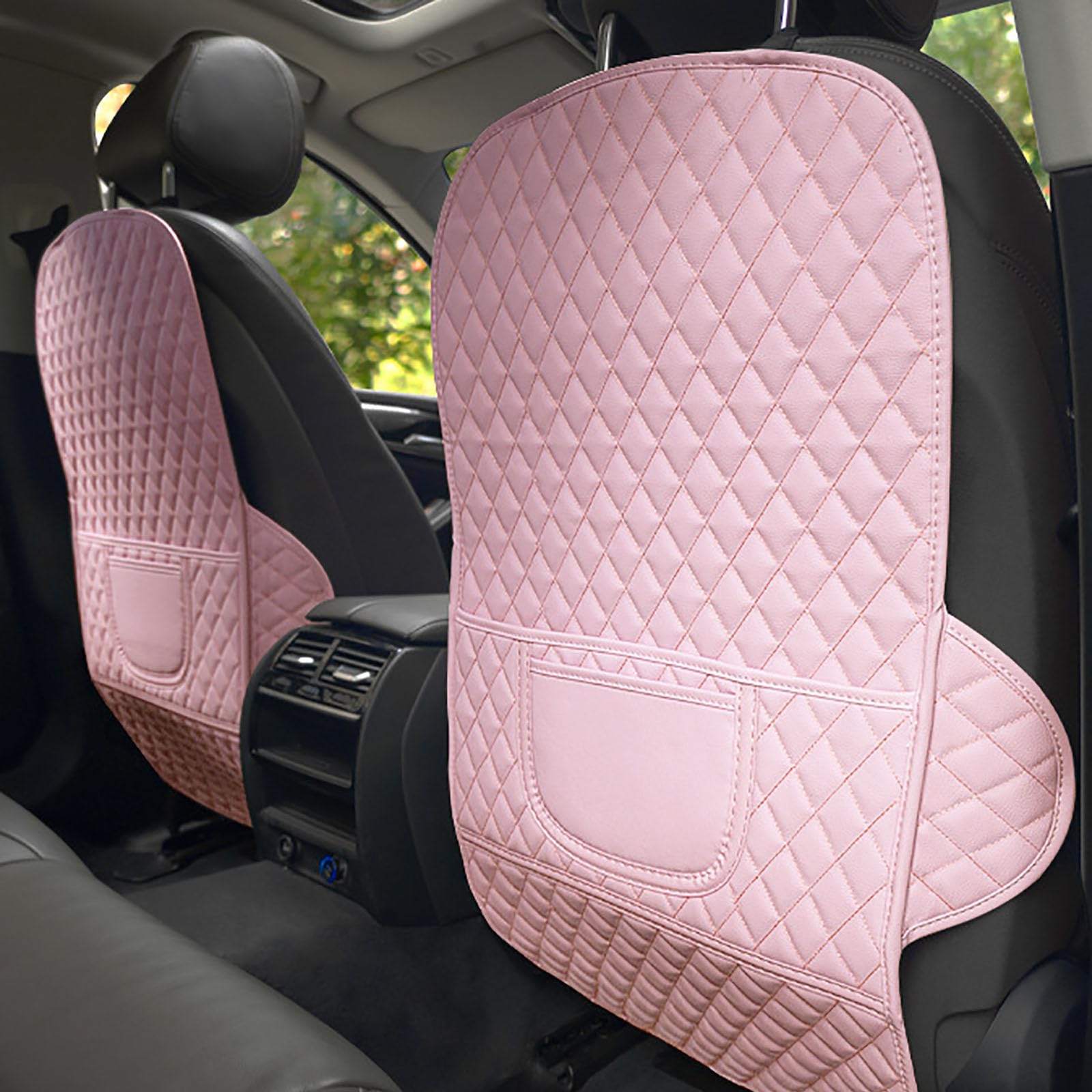 2 Piezas Protector Respaldo Asiento Coche para Seat Leon Ⅳ Sportstourer (Estate) 2020 2021 2022, Almohadillas Antipatadas de Asiento de Coche con Organizador,L-Pink