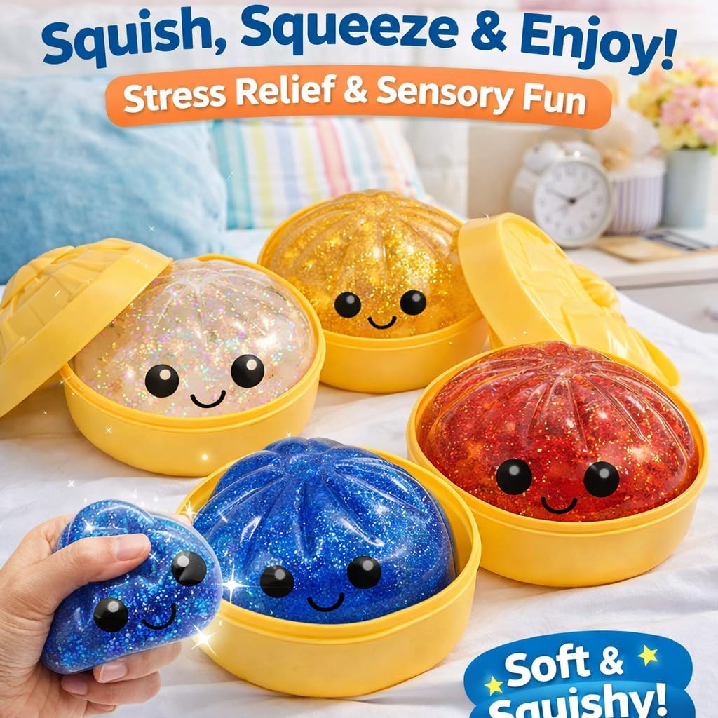 Glitter Dumpling, Glitter Dumpling Squishy Box, Dumplings Squishy, Anxiety Relief Fidget, Soft Squeeze Decompression Dough (1PC-A)