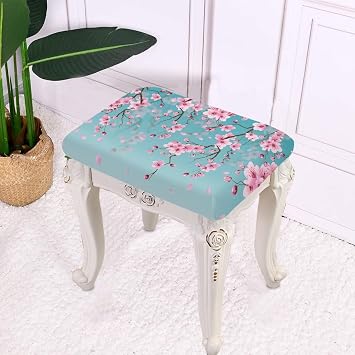 Cherry Blossom Blue Print Stool Covers Rectangle 2 pcs Breathable Pub Counter Bar Stool Covers Elastic Vanity Stool Cover Kitchen Island Chairs Cushion Protector