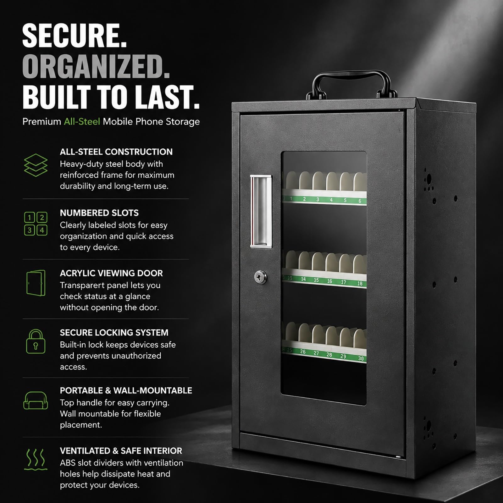 Armadietto Porta cellulari in Metallo Resistente, Organizer Smartphone
