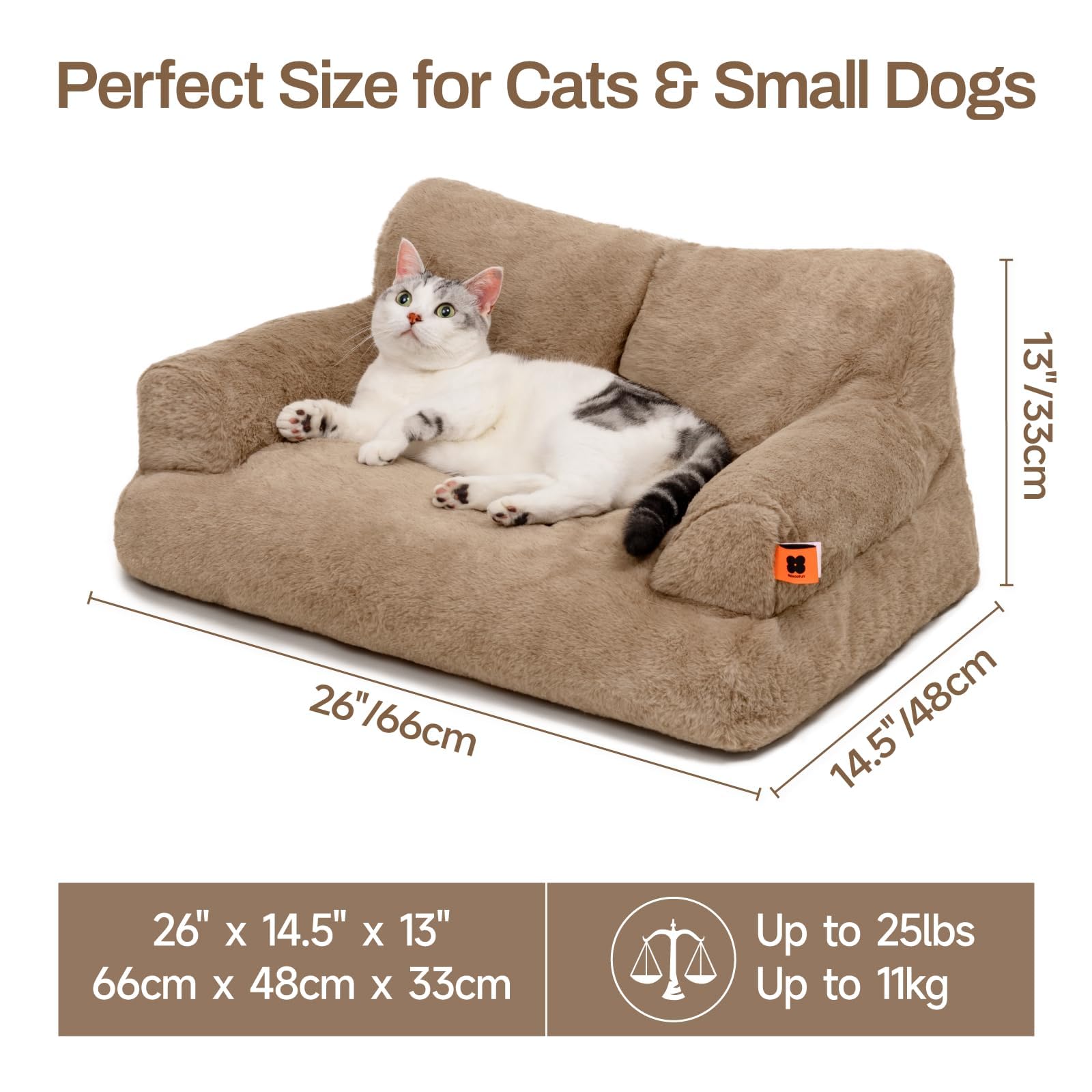 MEWOOFUN Cuccia grande per gatti, 66 x 48 cm, soffice e morbido, per cani e gatti di medie e piccole, graziosa cuccia per gatti con fondo antiscivolo (Cachi)