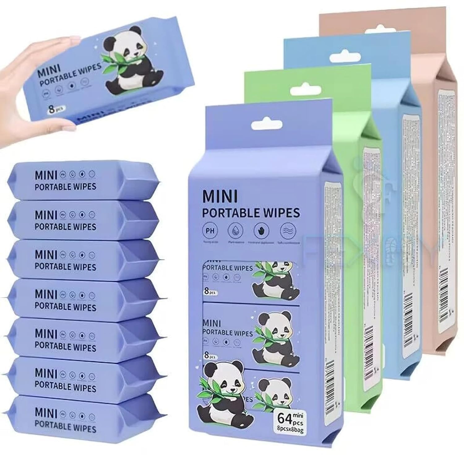 Mini Wet Wipes Disposable Portable Pocket Travel Friendly | Soft Gentle Moisturizing Tissue | Pocket Size Travel Wipes | 64 Wipes (8 Packs x 8 Wipes)-image-19