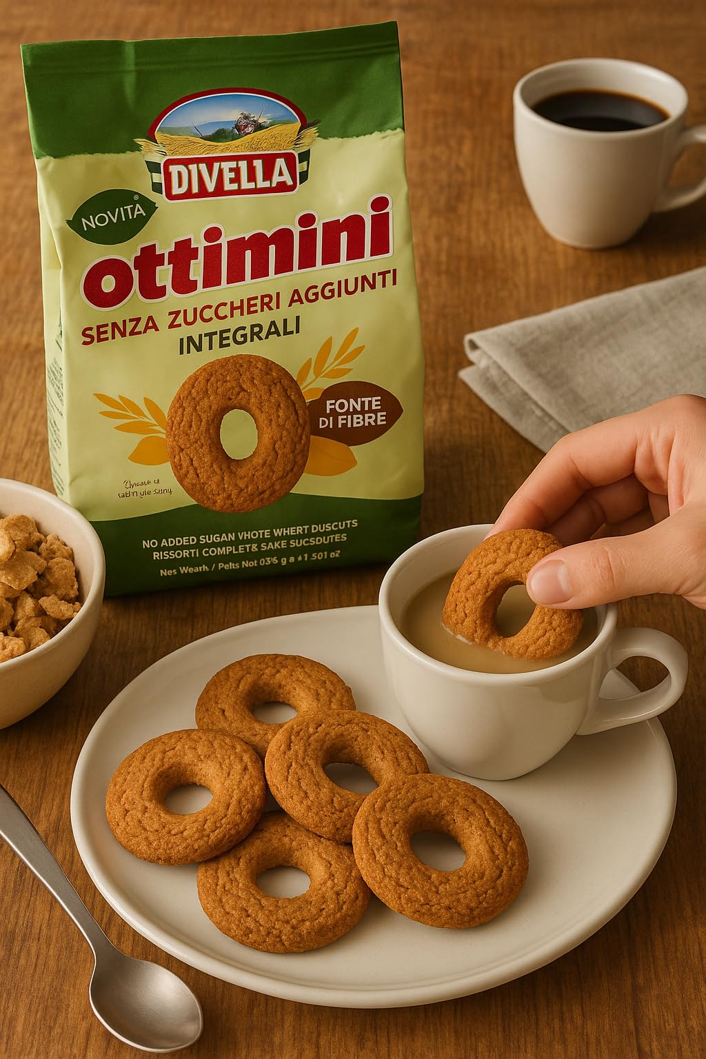 Ottimini Integrali Senza Zuccheri Aggiunti - Biscotti Integrali Fonte di Fibre, Senza Zucchero, 6 Confezioni da 400g ciascuna (Totale 2,4 kg) per Divella