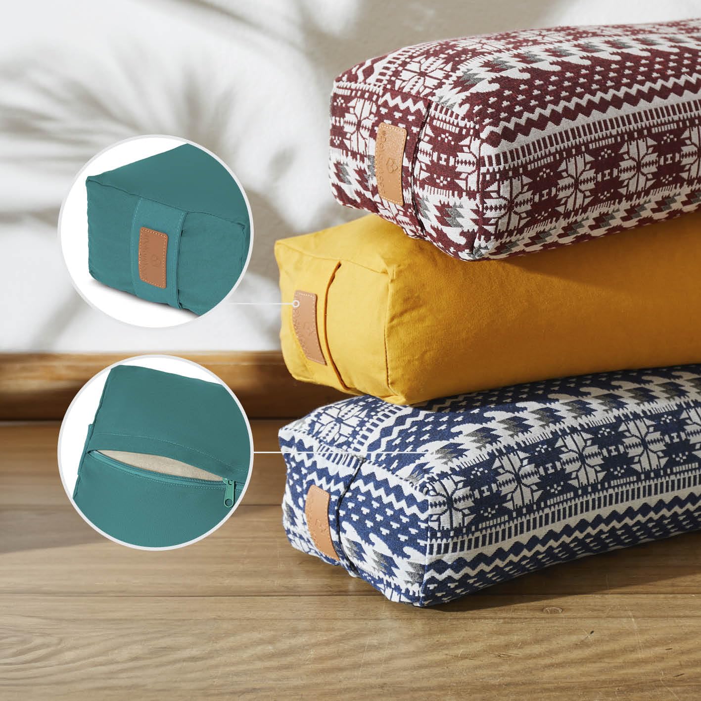 Bolster yoga angolare »Paravati« con pula di farro bio (coltivaz. biolog. controllata) / Lunghezza ca 67cm e ca. 13cm Altezza - ideale come cuscino yoga / cuscino zafu / cuscino meditazione / supporto meditazione / elevato comfort alla seduta / lavabile i