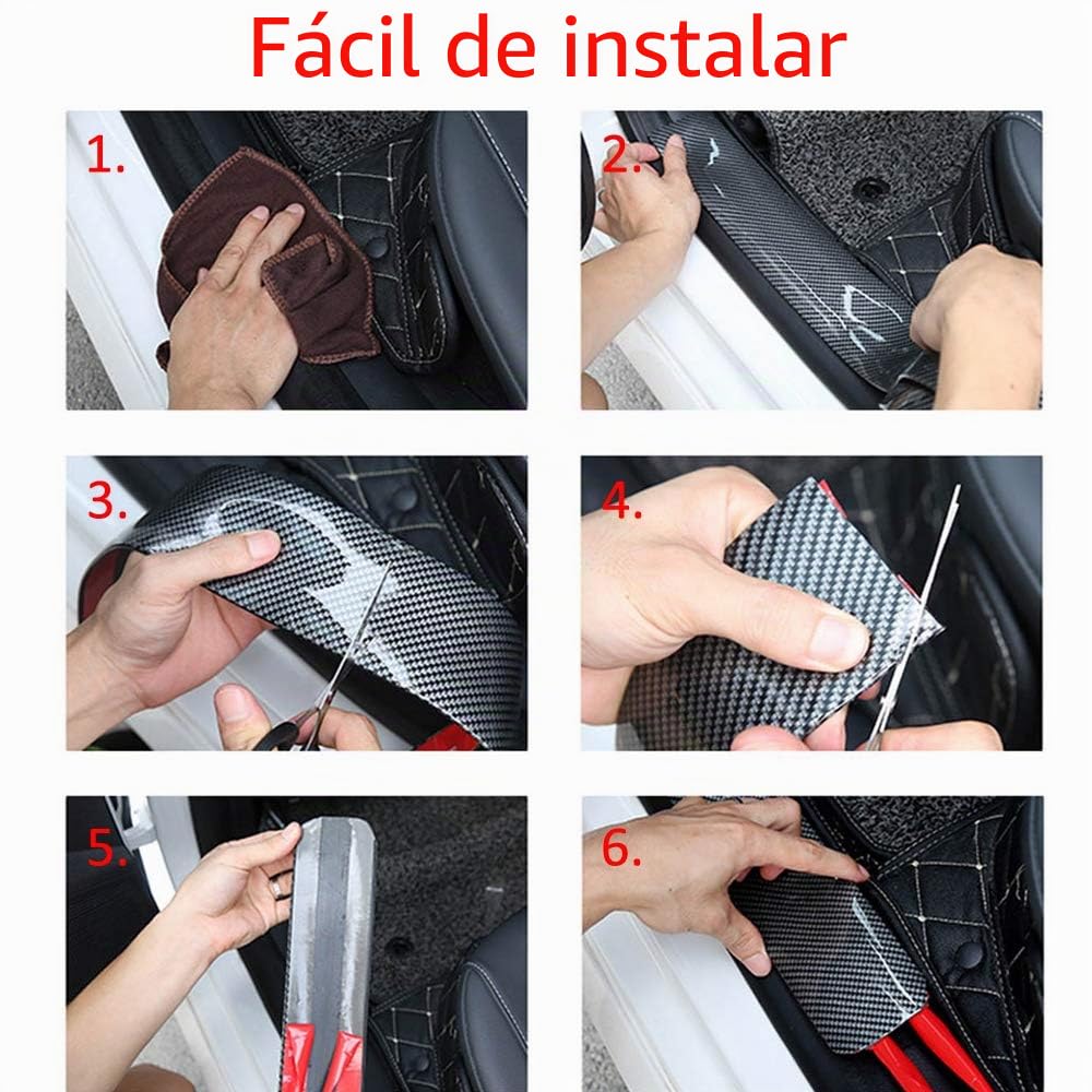 ETOPARS Protector Umbral de Puerta de Coche Fibra de Carbono Rojo 7cmx2.5m Flexible Autoadhesivo para Protectores Cubierta de Parachoques Puerta