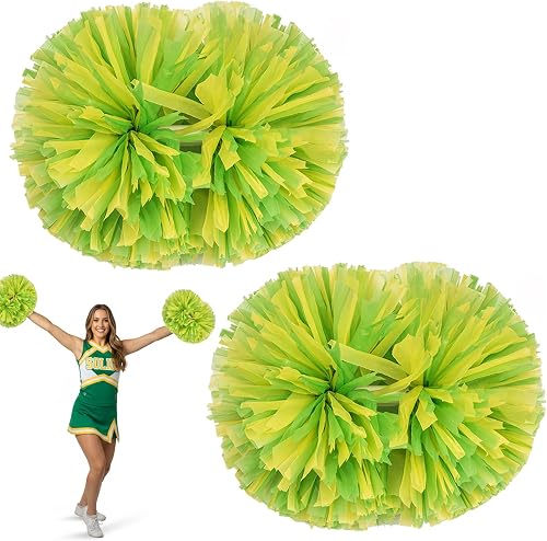 LANGFON 2 PCS Cheerleading Pom Poms for Sport Events, Green & Yellow Cheerleader