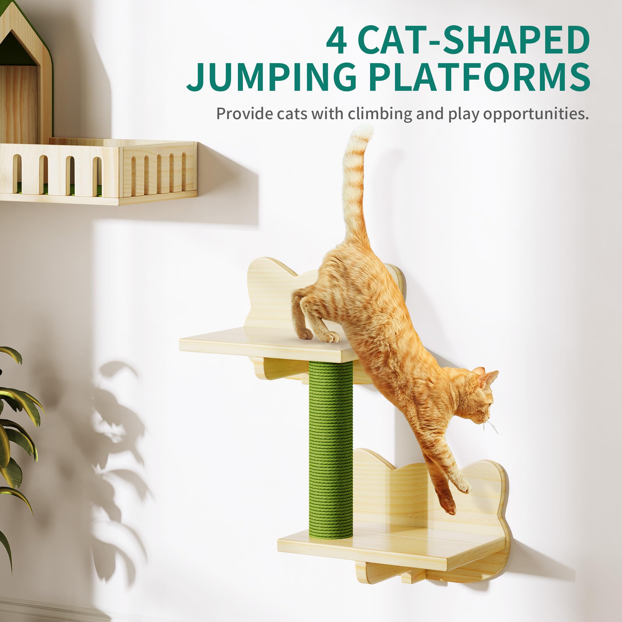 YITAHOME Set da parete per gatti in legno stabile, 5 pezzi, elementi da parete per gatti, con casetta per gatti, per dormire, giocare e riposare