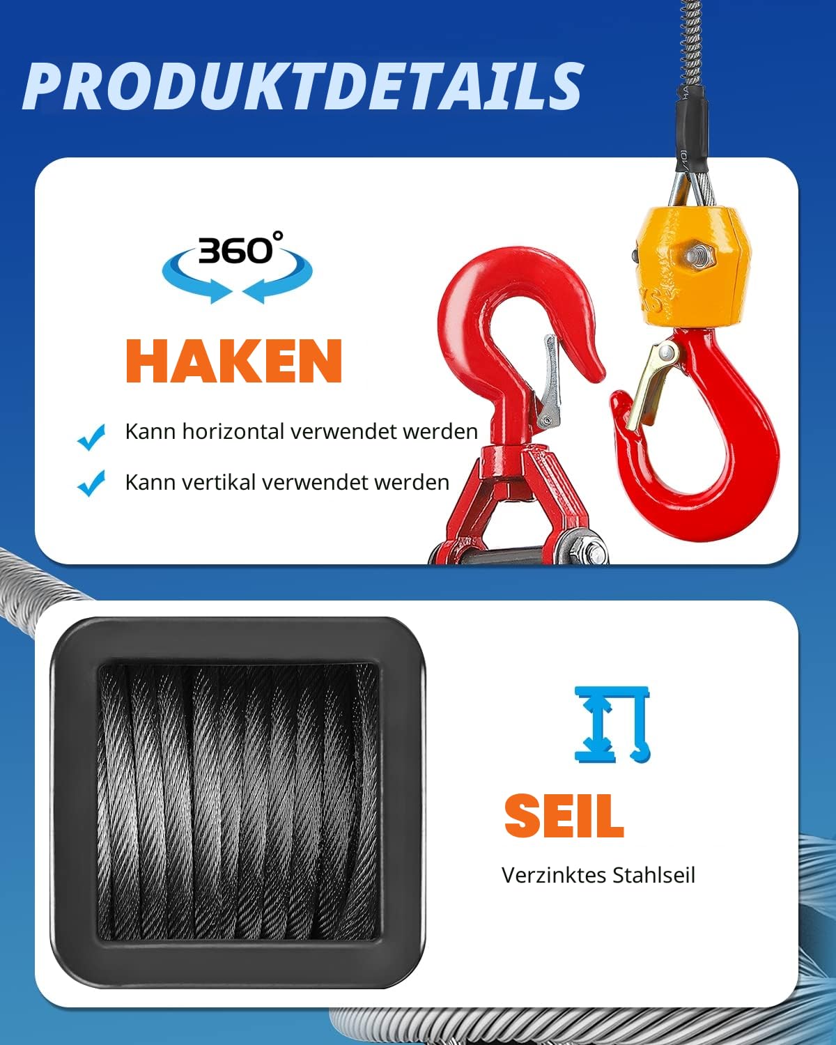 NEWTRY Elektrische Seilwinde 230V mit Kabellose Fernbedienung 300KG Hebezeuge 11,8m Maximale Hubhöhe 1500W Mit Deutscher Anleitung