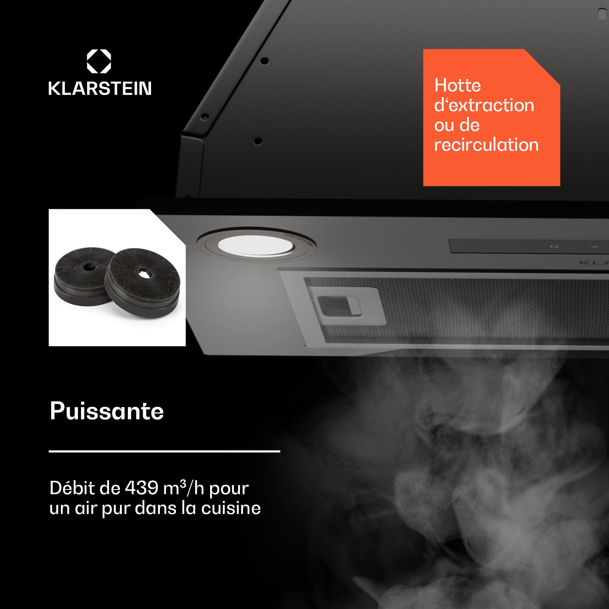 Klarstein Afzuigkap, afzuigkap, afzuigkap met filter, ledverlichting en touch-bedieningspaneel, stille afzuigkap met 466 m³/h luchtstroom, efficiënte roestvrijstalen afzuigkap