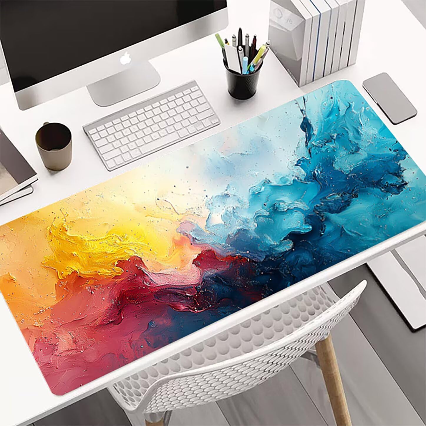 Lpfieonn Rosa Großes Schreibtischunterlage, XXL Schreibtischunterlagen, Blau XXL Wasserdicht Gaming Mousepad mit Vernähter Rand und Rutschfeste Gummibasis, für Laptop/Hause/Büro 120x60cm PF-3045