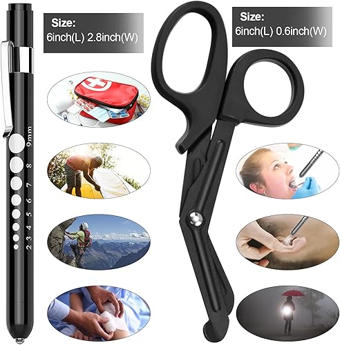 Miniatura 2 de Paquete de 2 tijeras médicas y lápices para enfermeras, suministros médicos con un bolígrafo médico, una tijeras de 6 pulgadas, tijeras de trauma