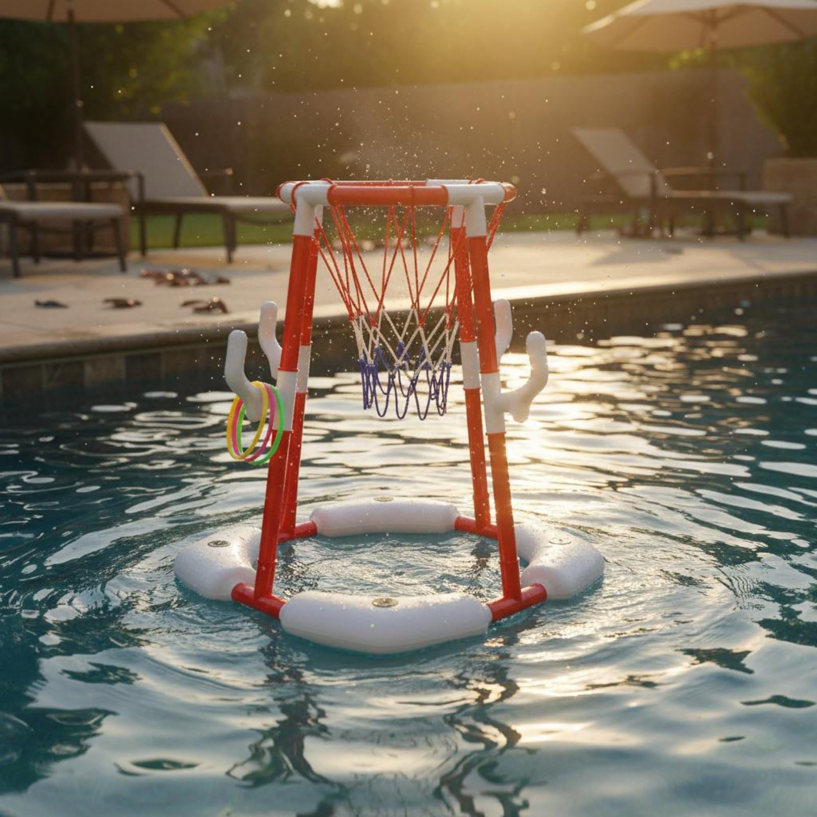 Baoblaze Panier de Basket Flottant Enfants Piscine Jouet Gonflable But Aquatique Cercle de Basket Anneau Flottant Base Gonflable pour Flottabilité et Stabilité, Blue, Model 011