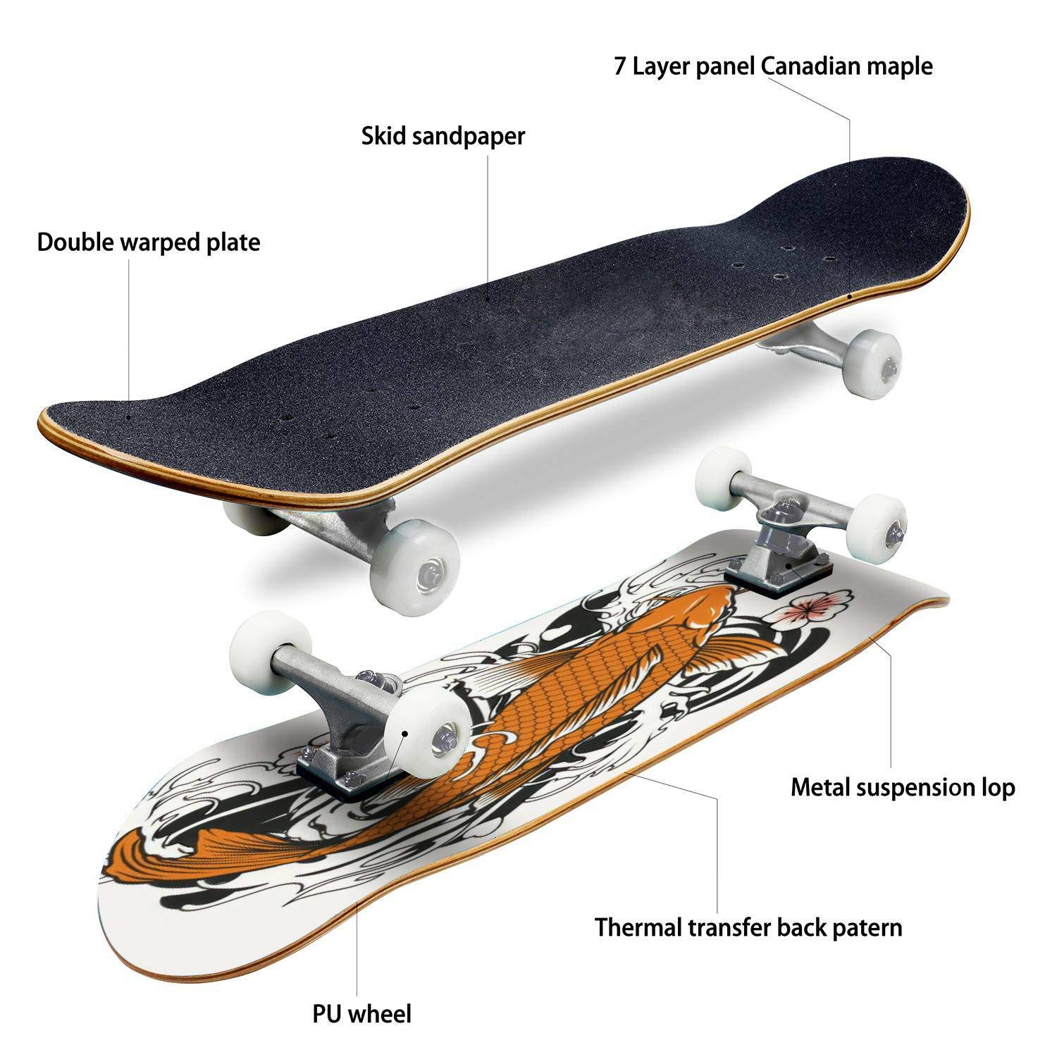 Amazon | スケートボード 鯉 魚 タトゥーデザイン ストック イラスト