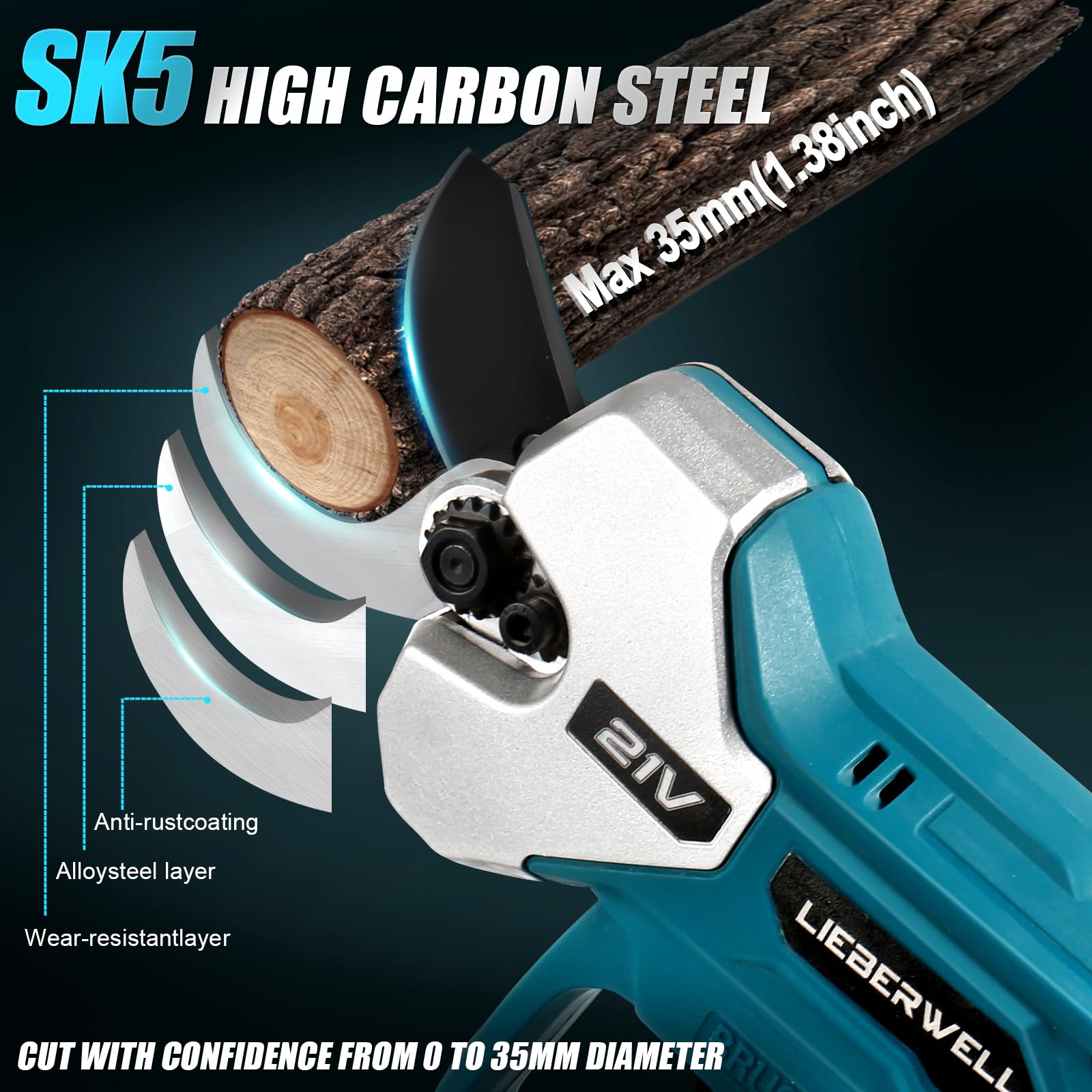 Cesoie elettrica per batterie Makita 18V, cesoie da giardino professionali con 2 batterie da 2000mAh, cesoie da giardino a motore brushless manuali con LCD contatore di tagli, diametro di taglio 35mm