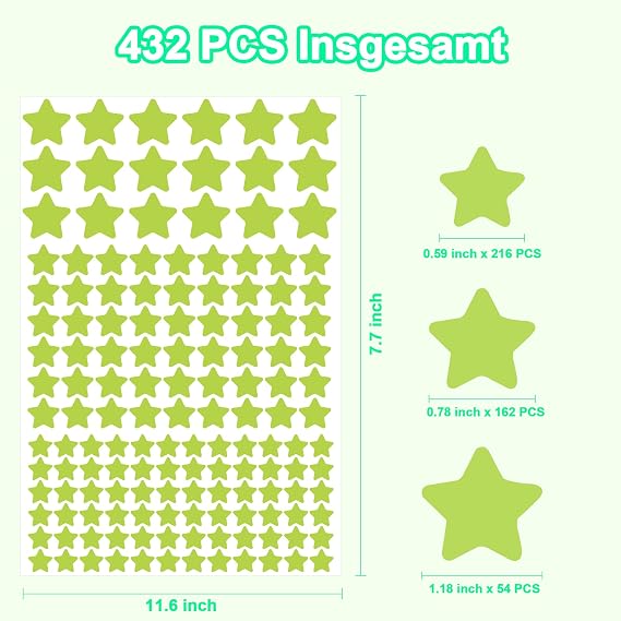 Pack of 432 Glow in the Dark Stickers 3D Star Ceiling Children's Room Wall Stickers DIY Fluorescent Star Stickers for Baby's Bedroom Children's Room Living Room Decoration