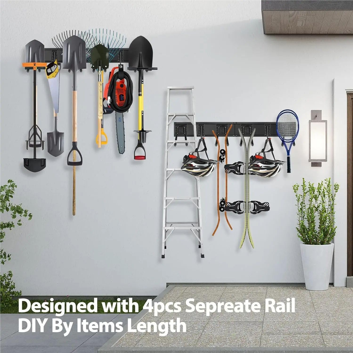 Étagère De Rangement Pour Outils De Garage De 64 Pouces, Avec 10 Crochets, Étagère Murale De Garage,Rangement Pour Outils De Jardin, Supporte Jusqu'à 500 Livres, Position Réglable