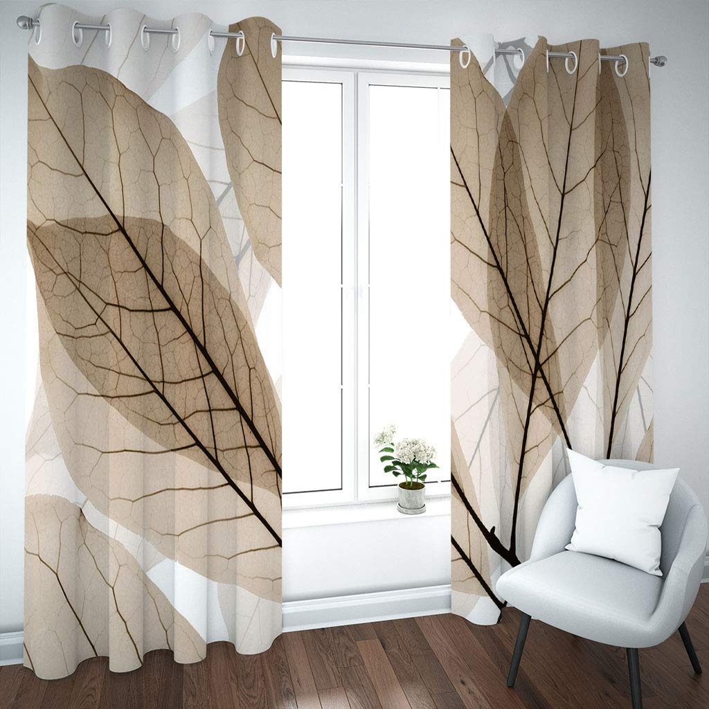 Cortinas Niño Niña Habitacion Opacas Con Ojales 2 Piezas 3D Textura De Hoja Blanca Y Marrón Patrón 234X230Cm（An X Al）Cortinas Termicas Aislantes Frio Y Calor Salón Dormitorio Ventana Decoración Hog