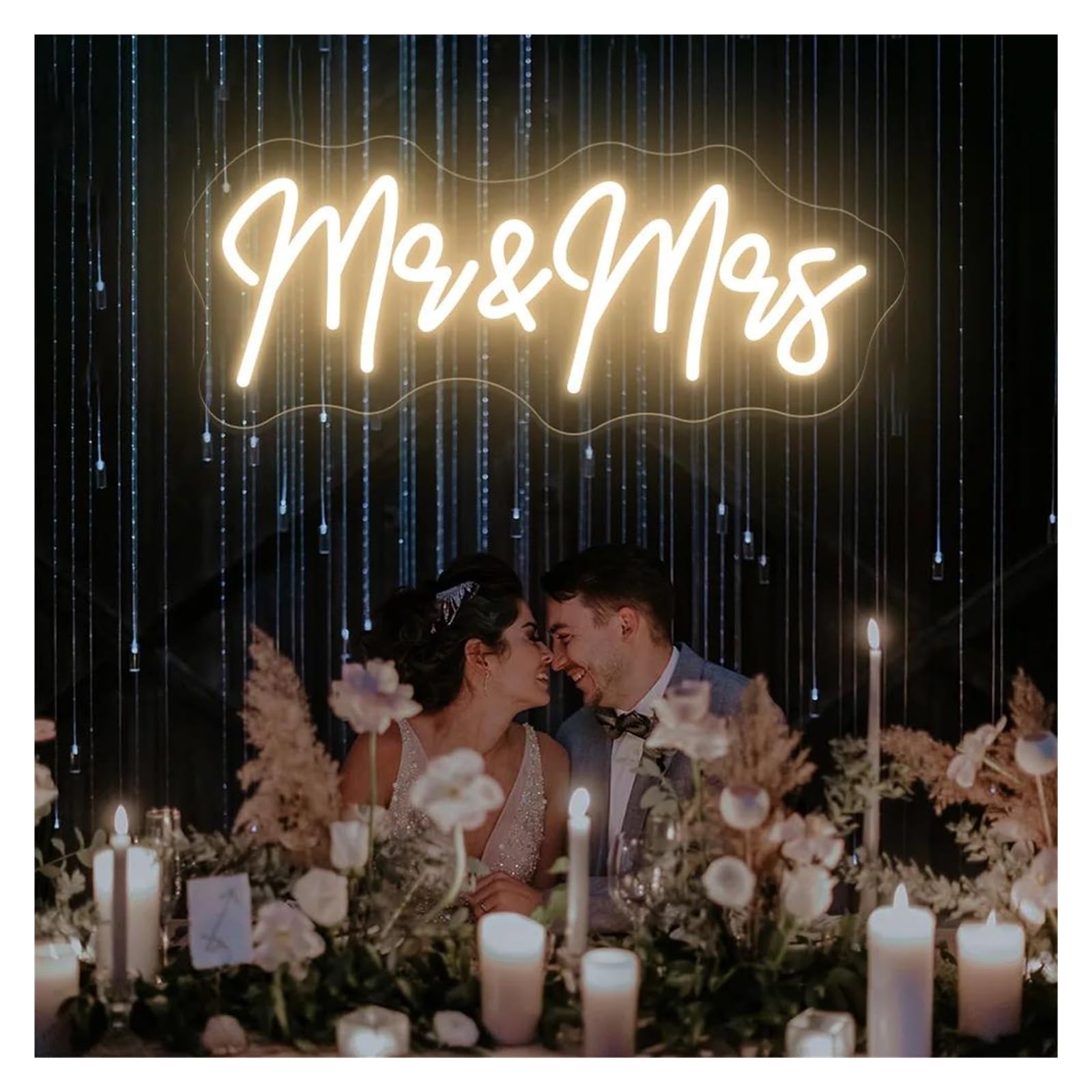 SHOUXI Sign Lamp Mr & Mrs Neon Sign Light Dimmable USB Powered for Wedding Party Bedroom Room Engagement Holiday Decoration 40cmx16cm(C)