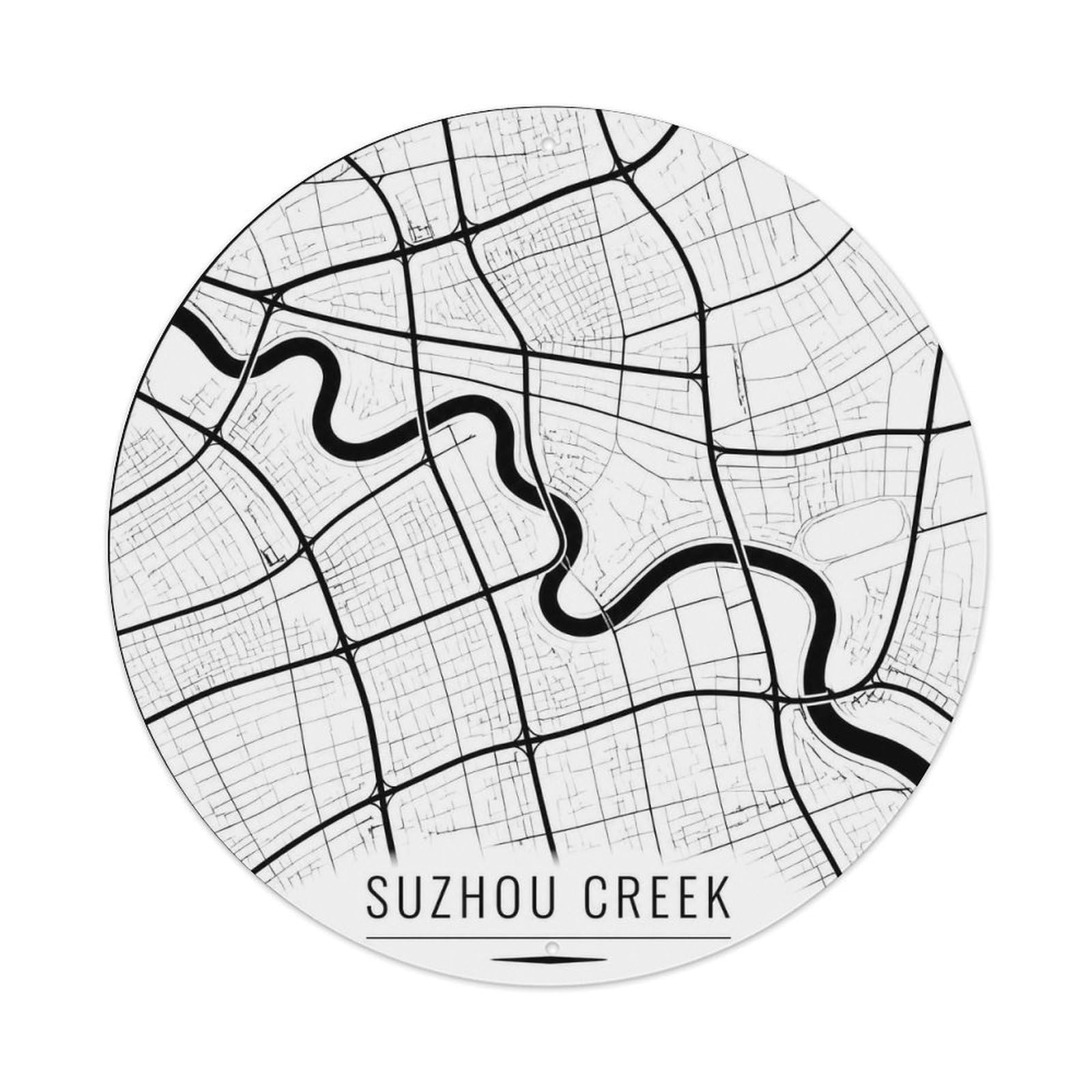 Okngb Style Collage Travel Shanghai Suzhou Creek Collector Badge Metal Tin Sign Plaque Wall Decor For Cafe, Man Cave, Club Bar, Office, Home Garden Round Metal Poster 8X8inch