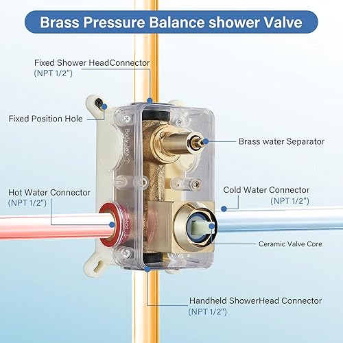 Miniatura 6 de Juego de grifo de ducha con sistema de ducha de lluvia de 10 pulgadas y rociador de mano, accesorios de ducha de baño dorado cepillado con válvula