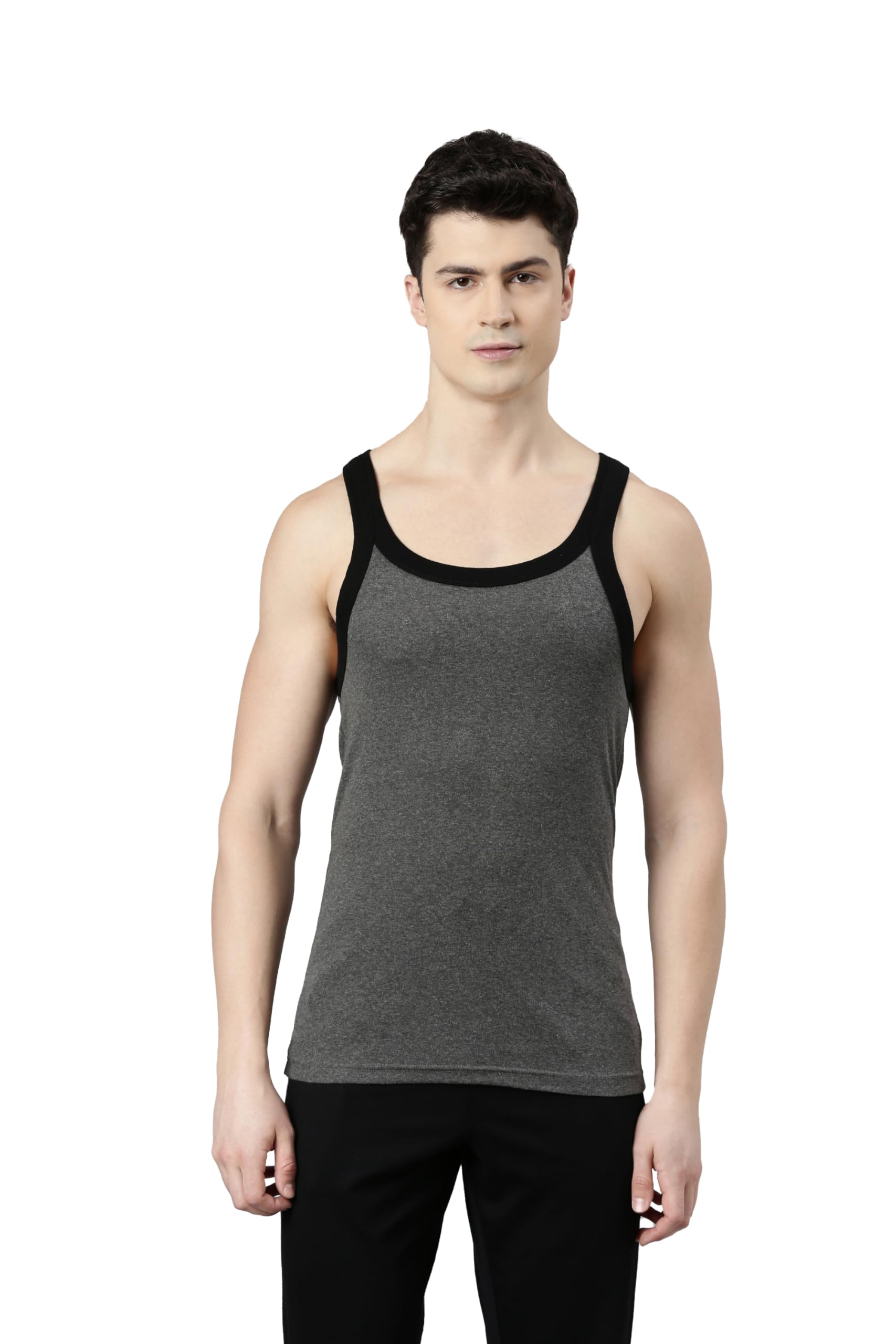 f a s o Men's Color Vest - Super Combed Cotton Stretch Fabric, Racerback Design, Contrast Binding, Sporty Look with Silver Foil Branding-picture-46