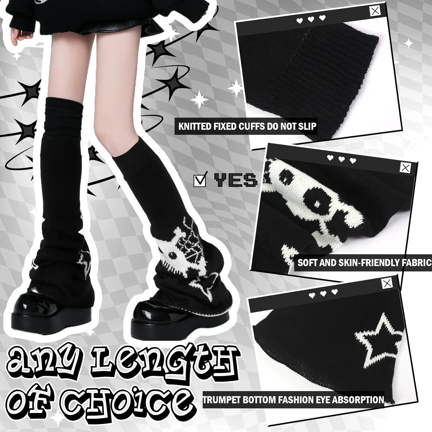 Geyoga Y2k Accessories Harajuku Winter Leg Warmers Girls Gyaru Japan Kawaii Leg Warmers Goth Lolita Knit Boot Socks - Image 2